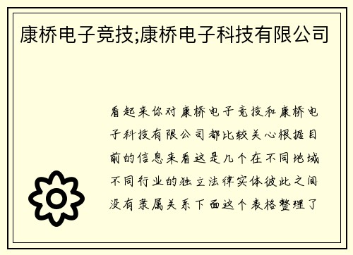 康桥电子竞技;康桥电子科技有限公司